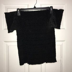 Black Rouched Velvet Off the Shoulder Top